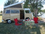 Camping set up in a Vintage VW Bus